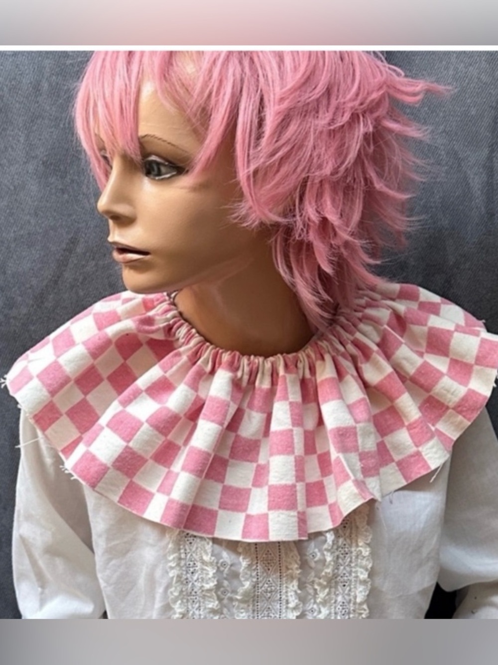 Pink check ruffle clown ruff collar